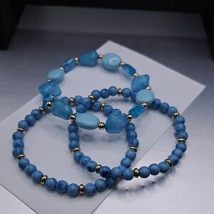 Blue and Gold Beaded Bracelet Set